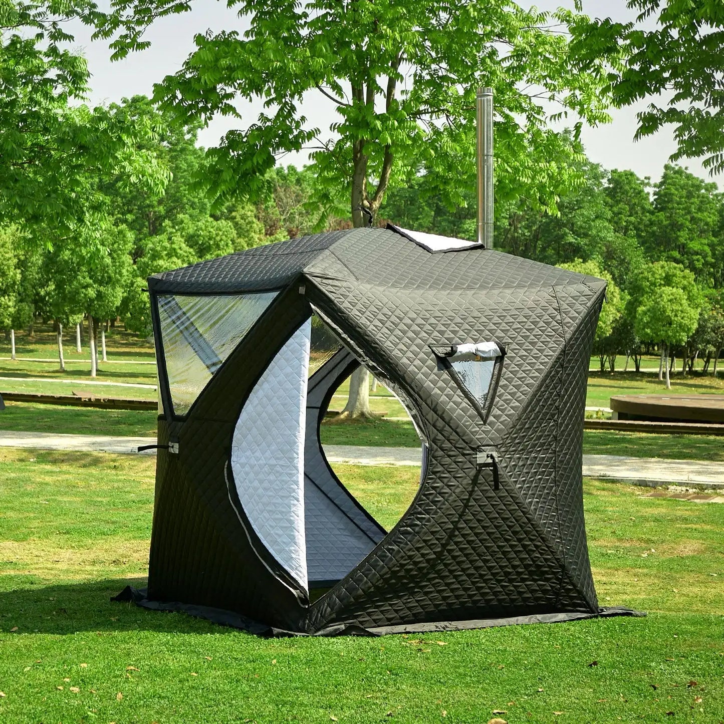 Portable Outdoor Sauna Room Tent Wood Burning Stove Carbon Fiber Pole Oxford Cotton Fabric Double Layer Parties Fishing Window