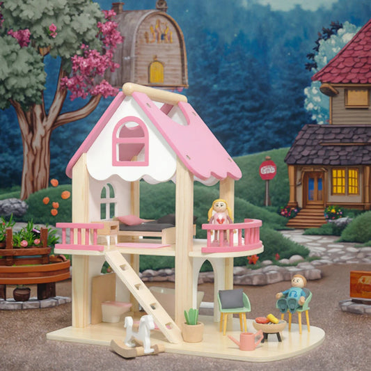 Simulation wooden house double level villa with furniture set parent-child interactive girl pretend role play house toy